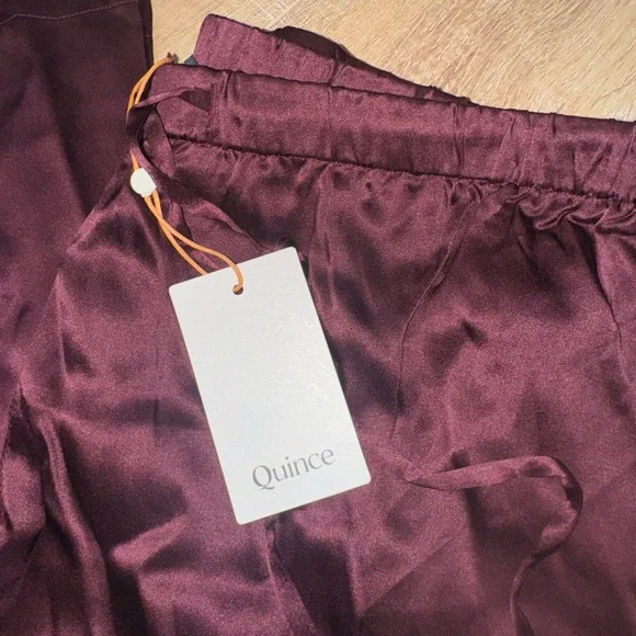 Quince Women 100% Washable Silk Drawstring Wide Leg Pants Wine Red XL - Picture 9 of 9